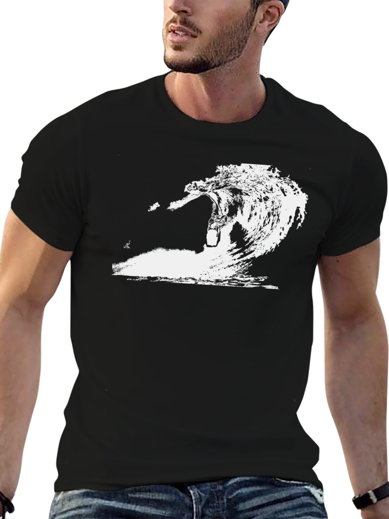 Mens Black Wave Graphic T-Shirt