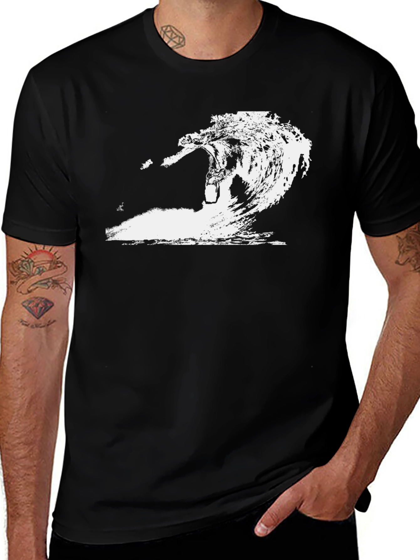 Mens Black Wave Graphic T-Shirt