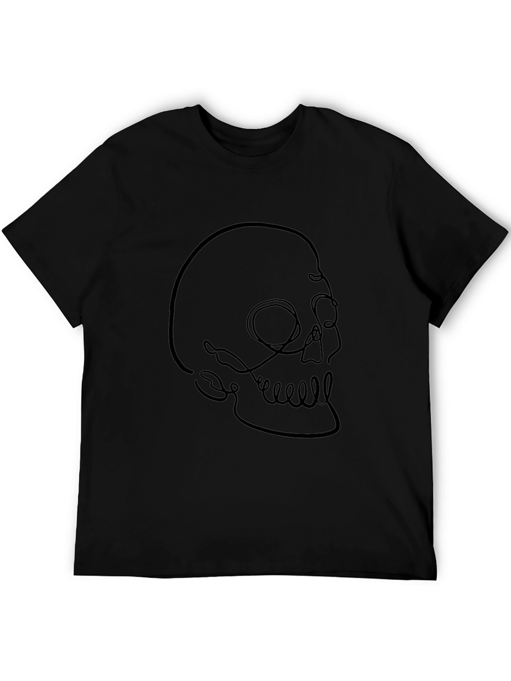 Minimalist Skull Line Art Black T-Shirt