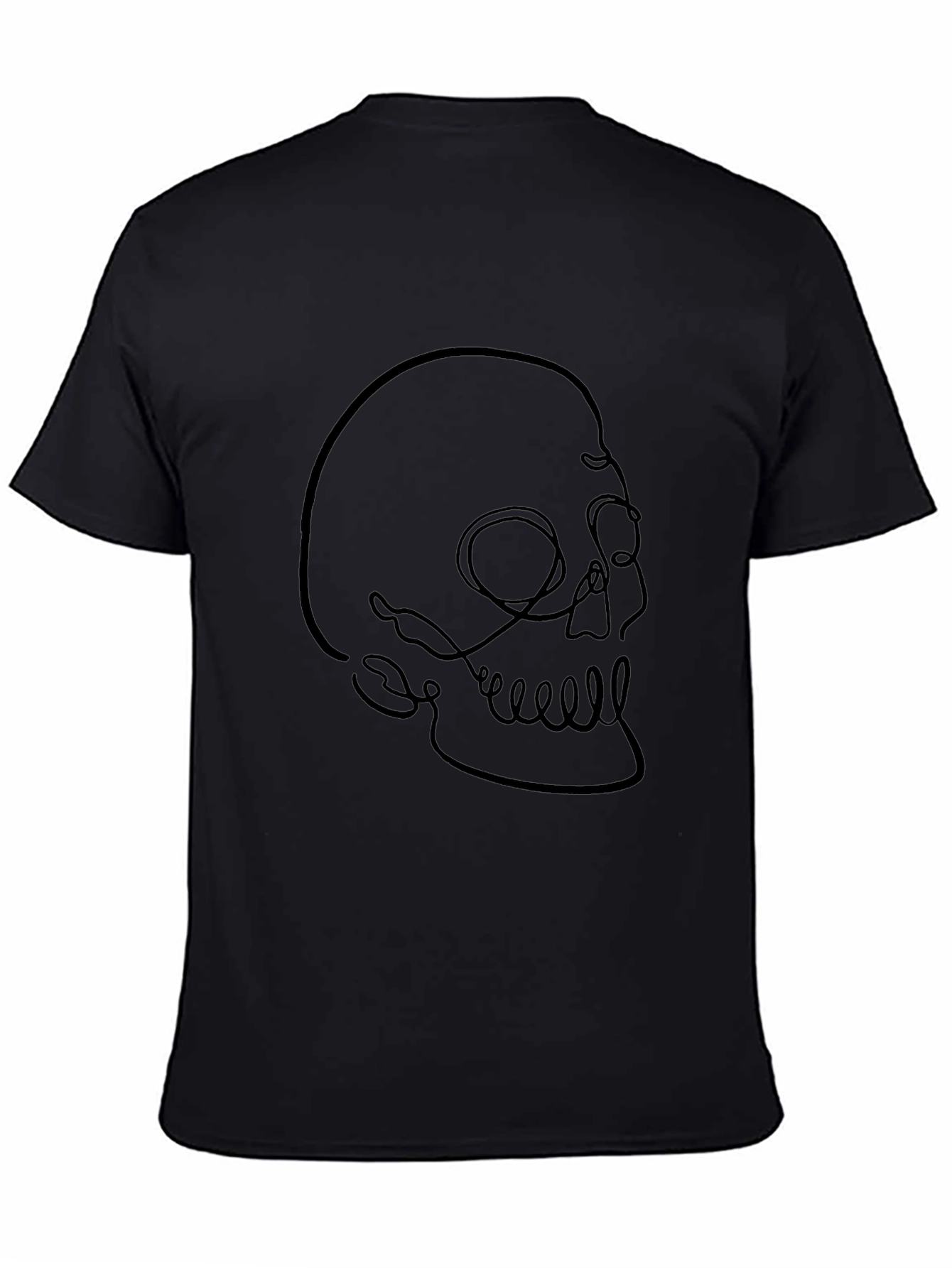 Minimalist Skull Line Art Black T-Shirt
