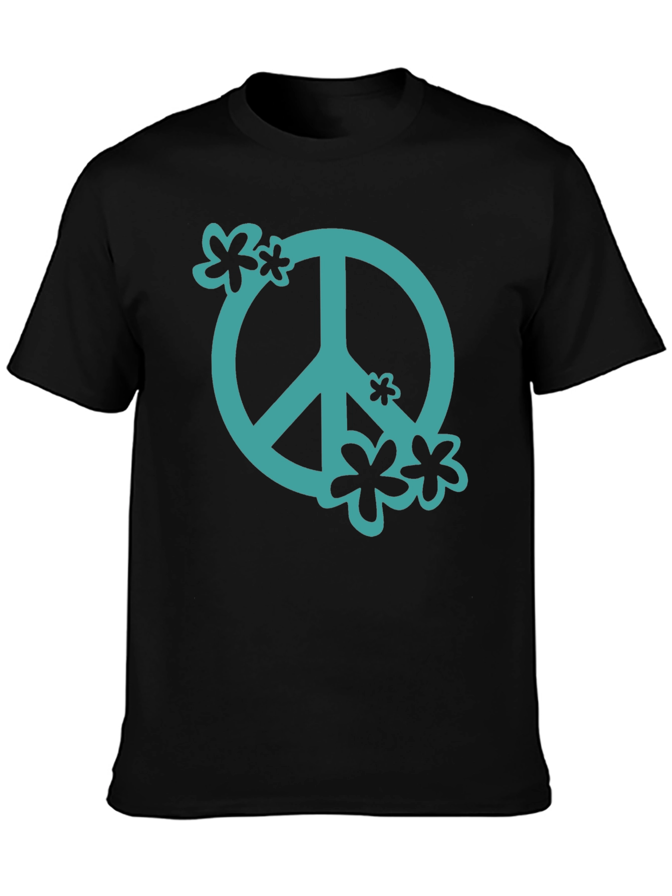 Peace Sign Graphic Tee - Black Cotton Casual Shirt