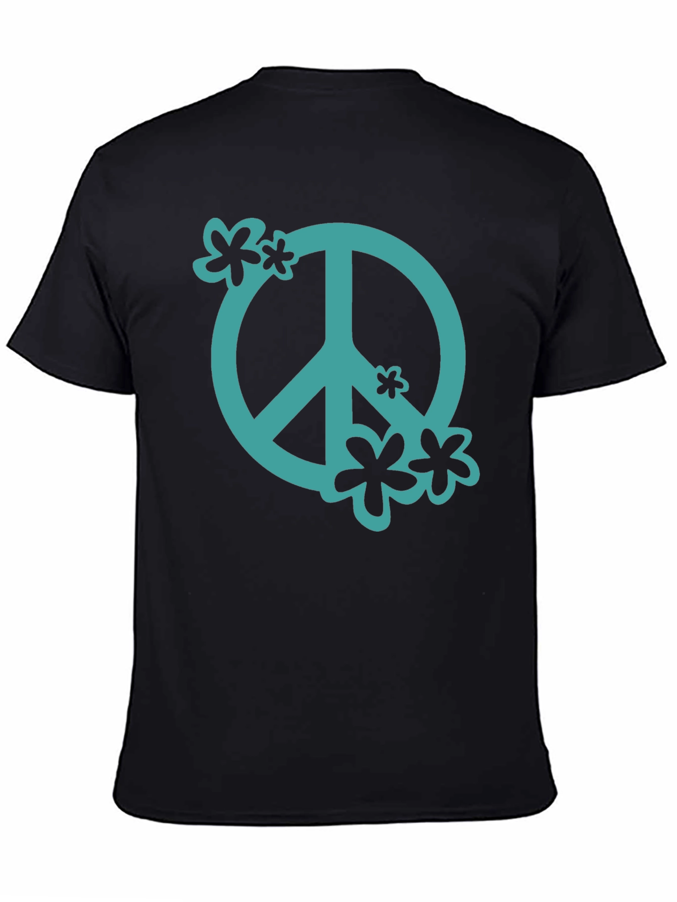 Peace Sign Graphic Tee - Black Cotton Casual Shirt