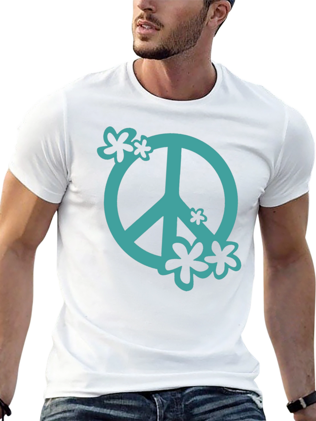 Peace Sign Graphic Tee - Black Cotton Casual Shirt