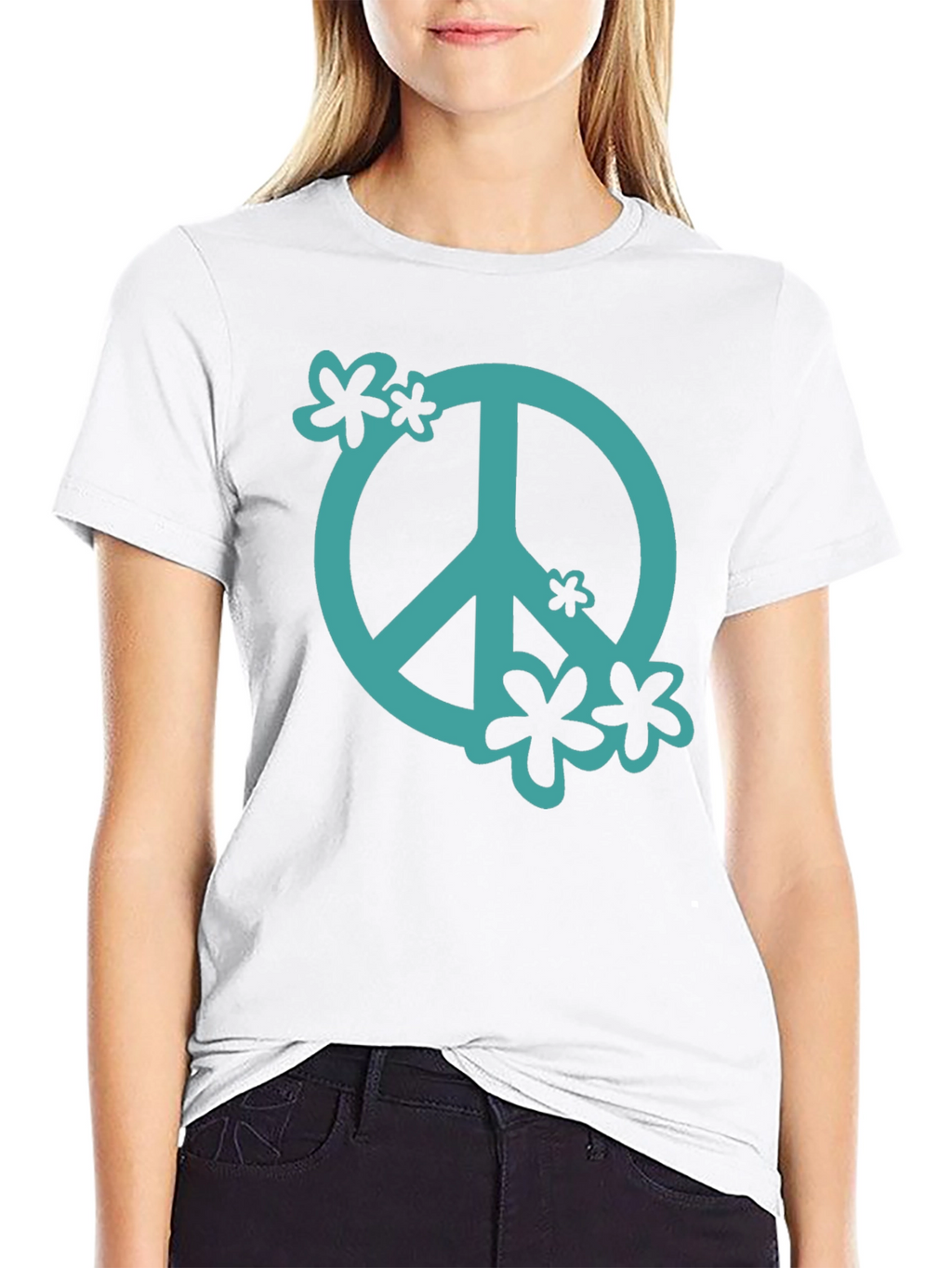 Peace Sign Graphic Tee - Black Cotton Casual Shirt