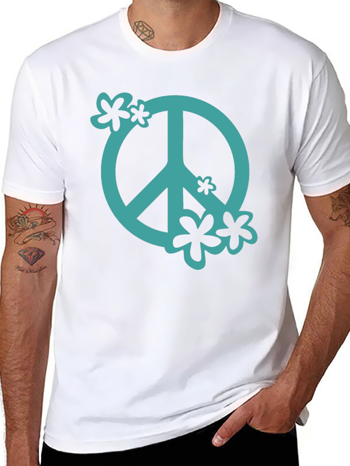 Peace Sign Graphic Tee - Black Cotton Casual Shirt