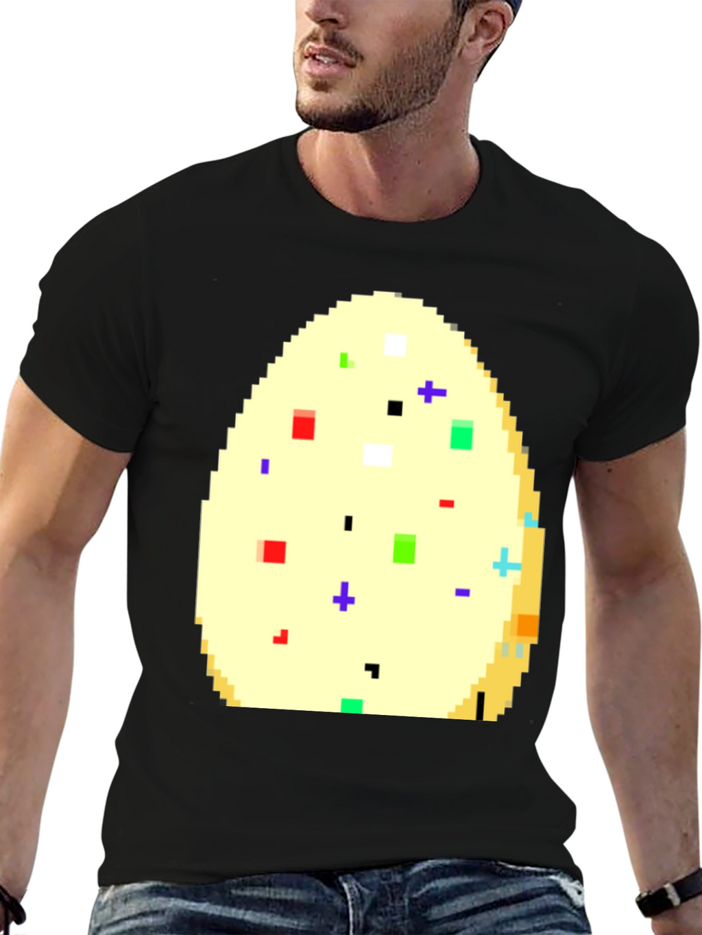Pixelated Easter Egg Graphic Tee - Black