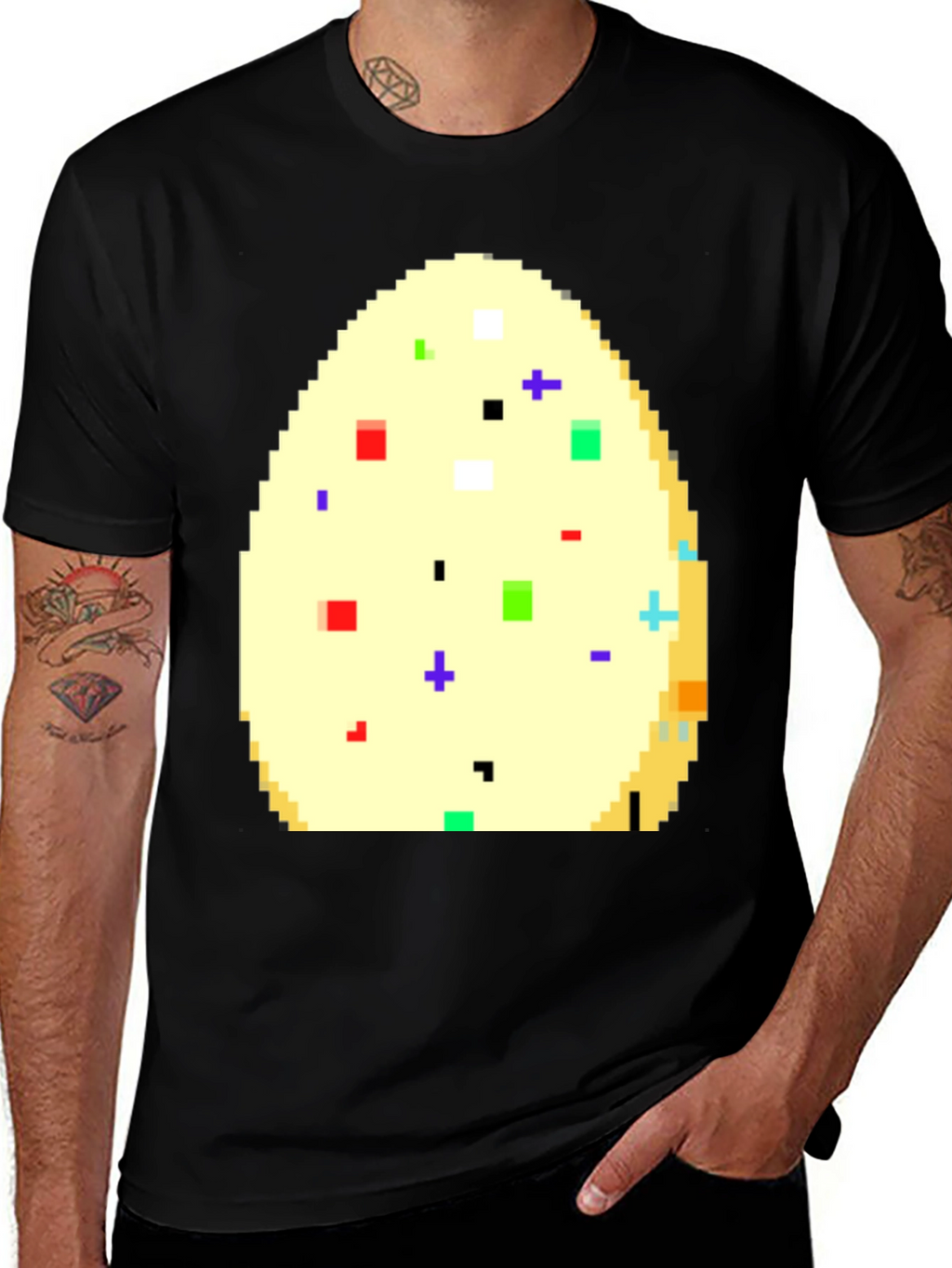 Pixelated Easter Egg Graphic Tee - Black