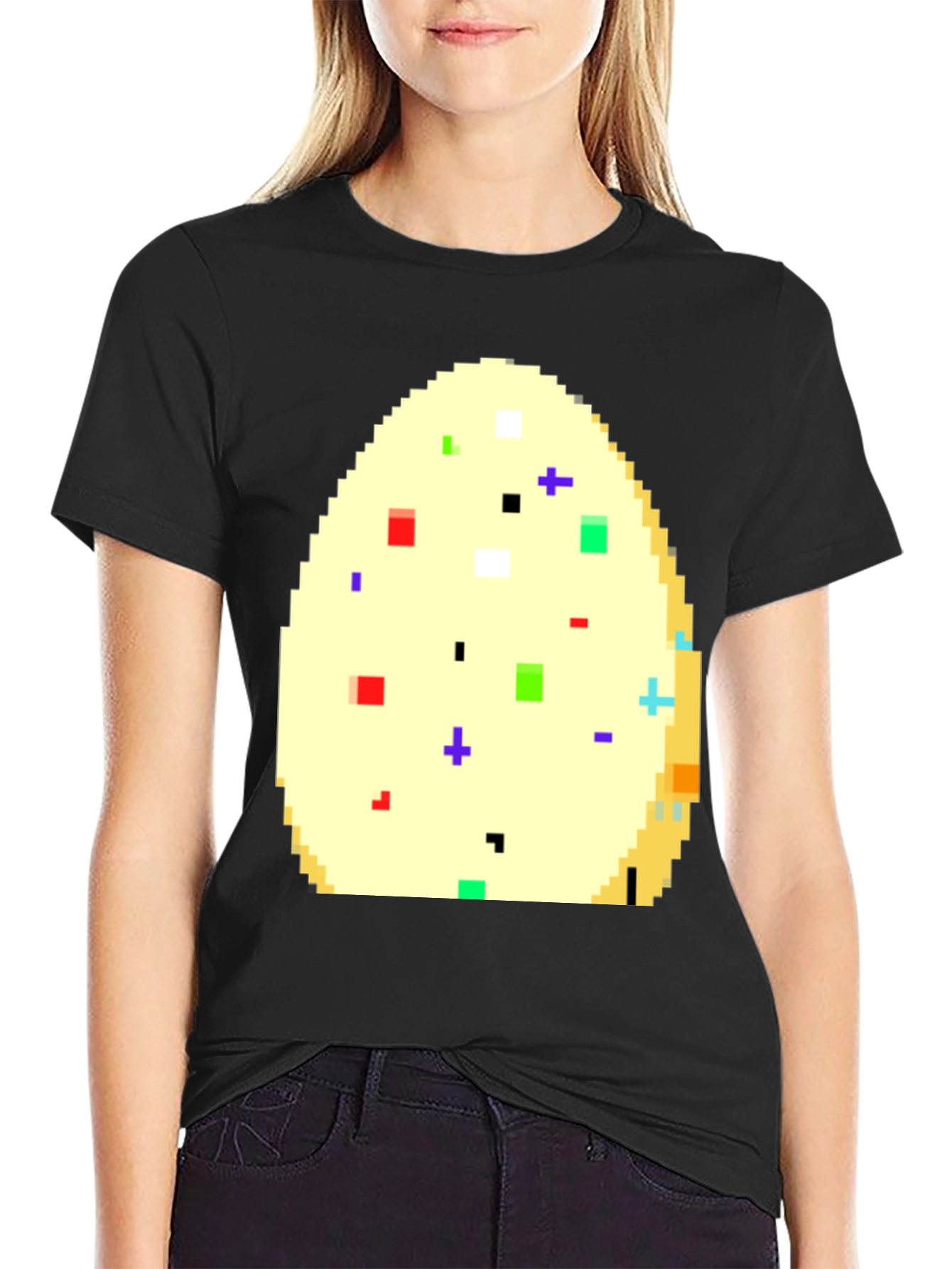 Pixelated Easter Egg Graphic Tee - Black