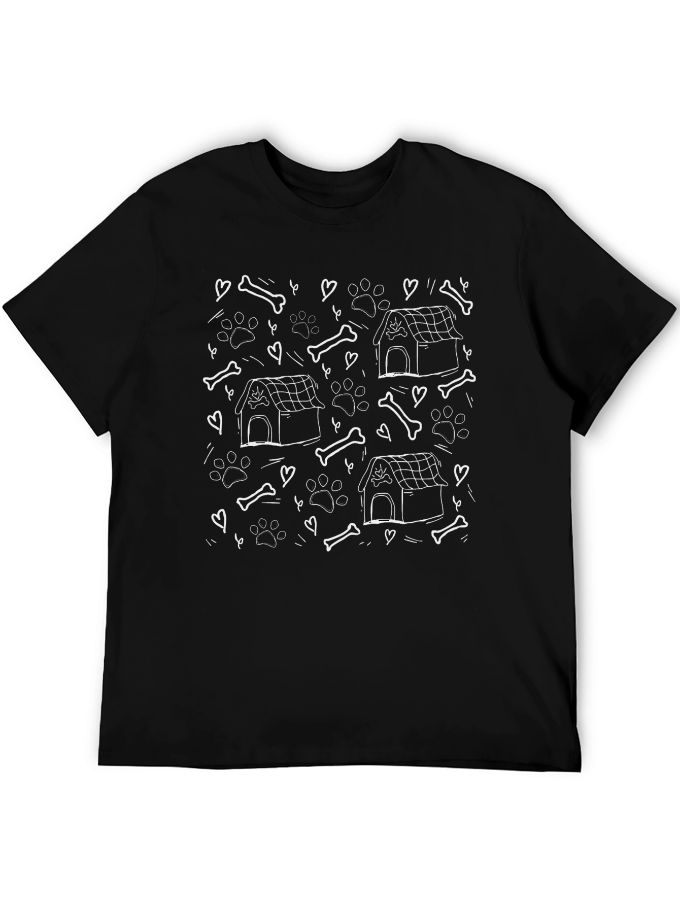 Dog Lovers Graphic Tee - Bones Paw Prints and Doghouses