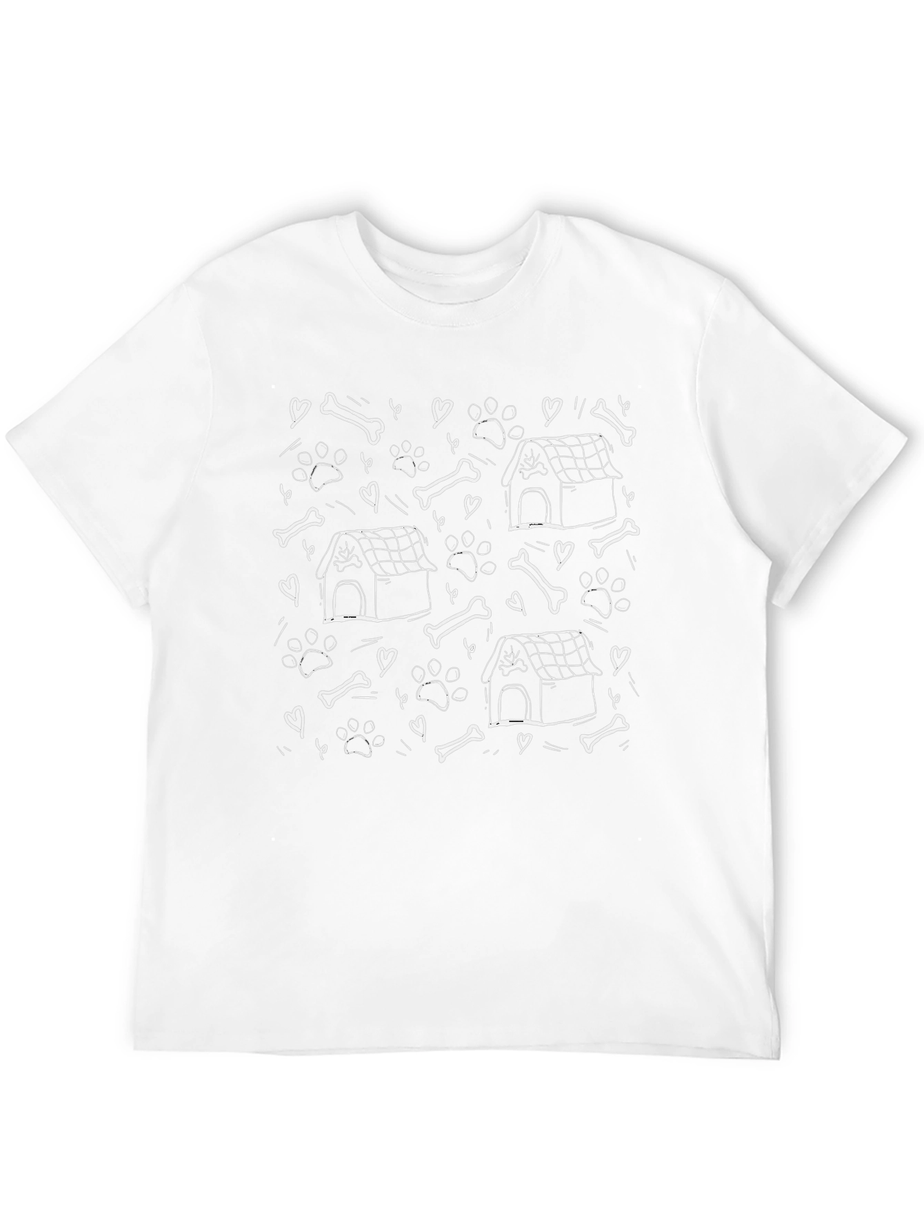 Dog Lovers Graphic Tee - Bones Paw Prints and Doghouses