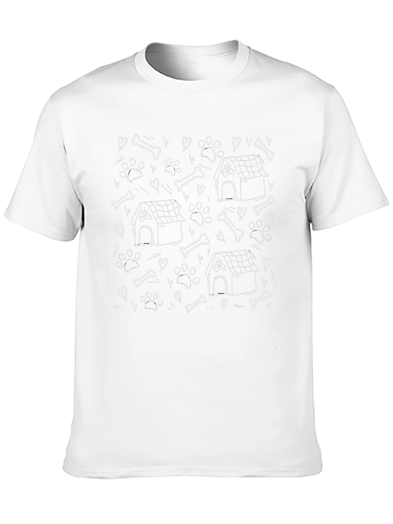 Dog Lovers Graphic Tee - Bones Paw Prints and Doghouses