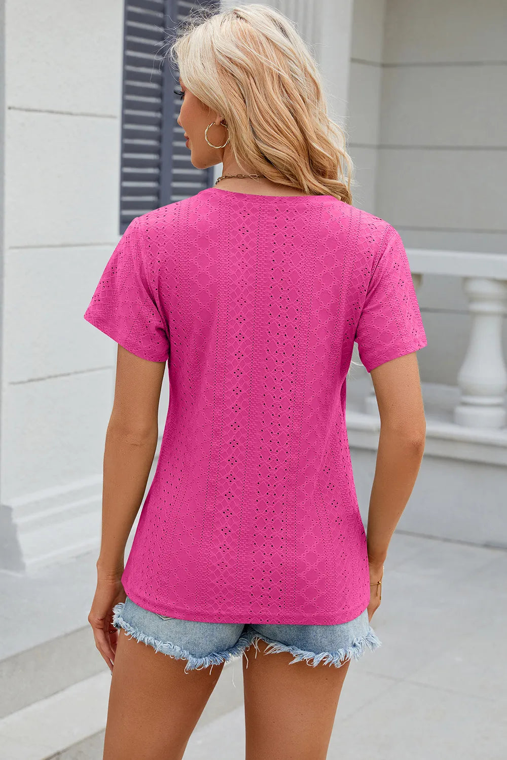 Solid color V-neck cross loose short sleeved T-shirt top for women