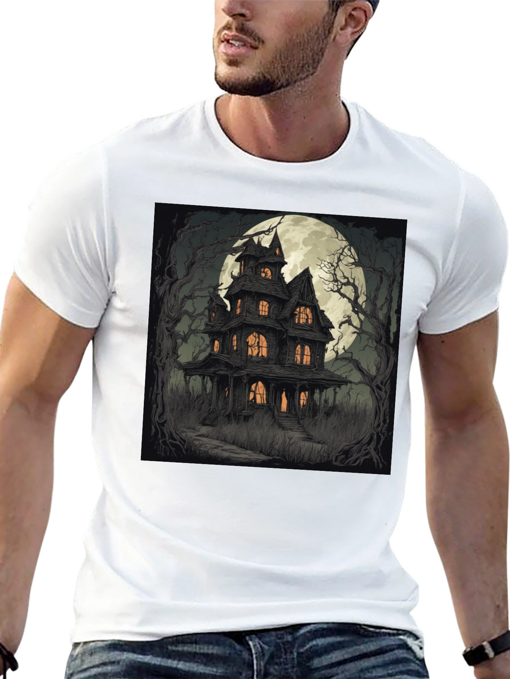 Haunted House Graphic Tee - Spooky Halloween Style