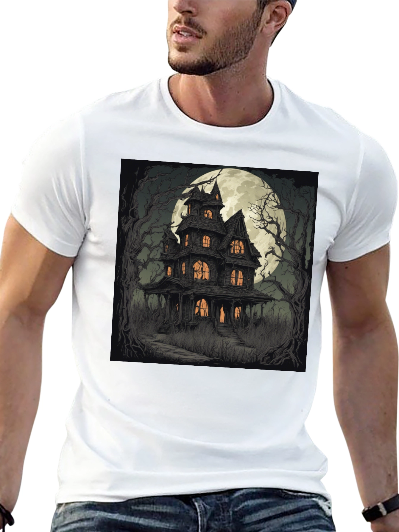 Haunted House Graphic Tee - Spooky Halloween Style