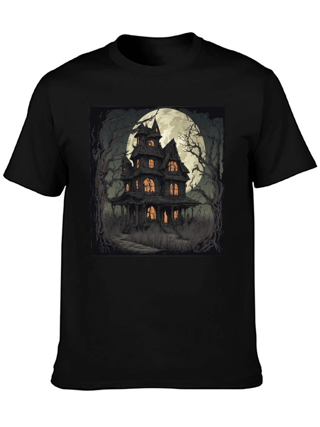 Haunted House Graphic Tee - Spooky Halloween Style