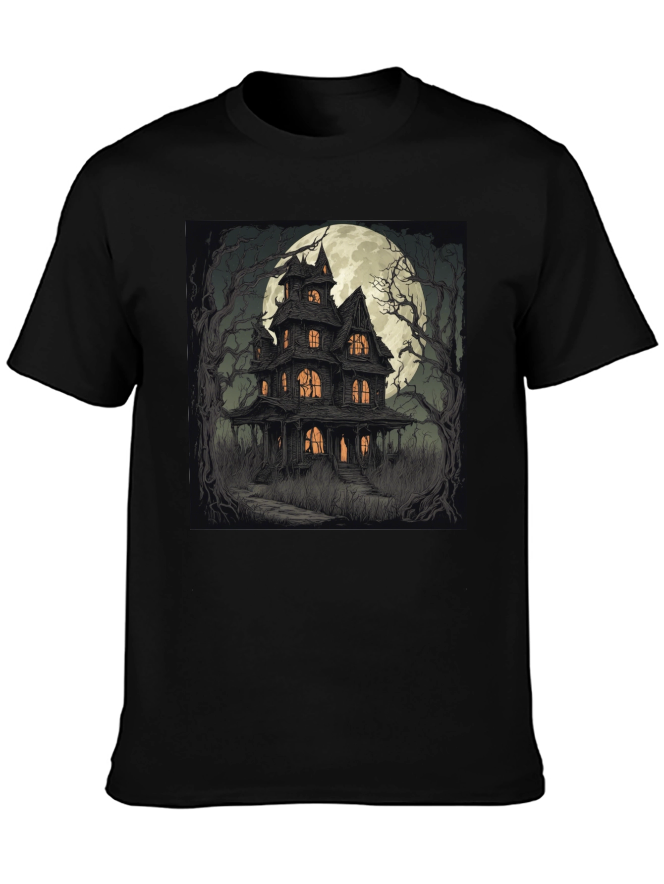 Haunted House Graphic Tee - Spooky Halloween Style