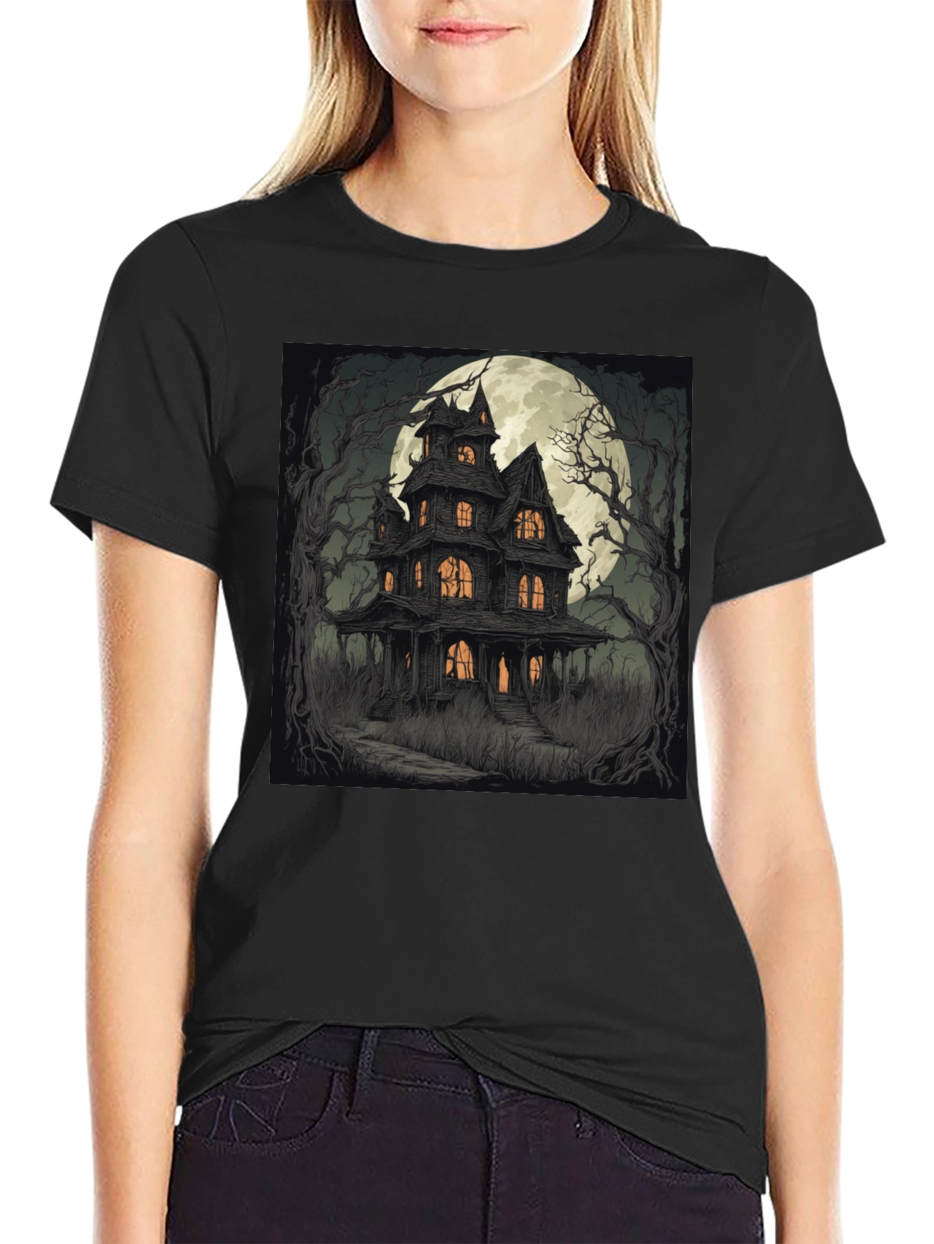Haunted House Graphic Tee - Spooky Halloween Style