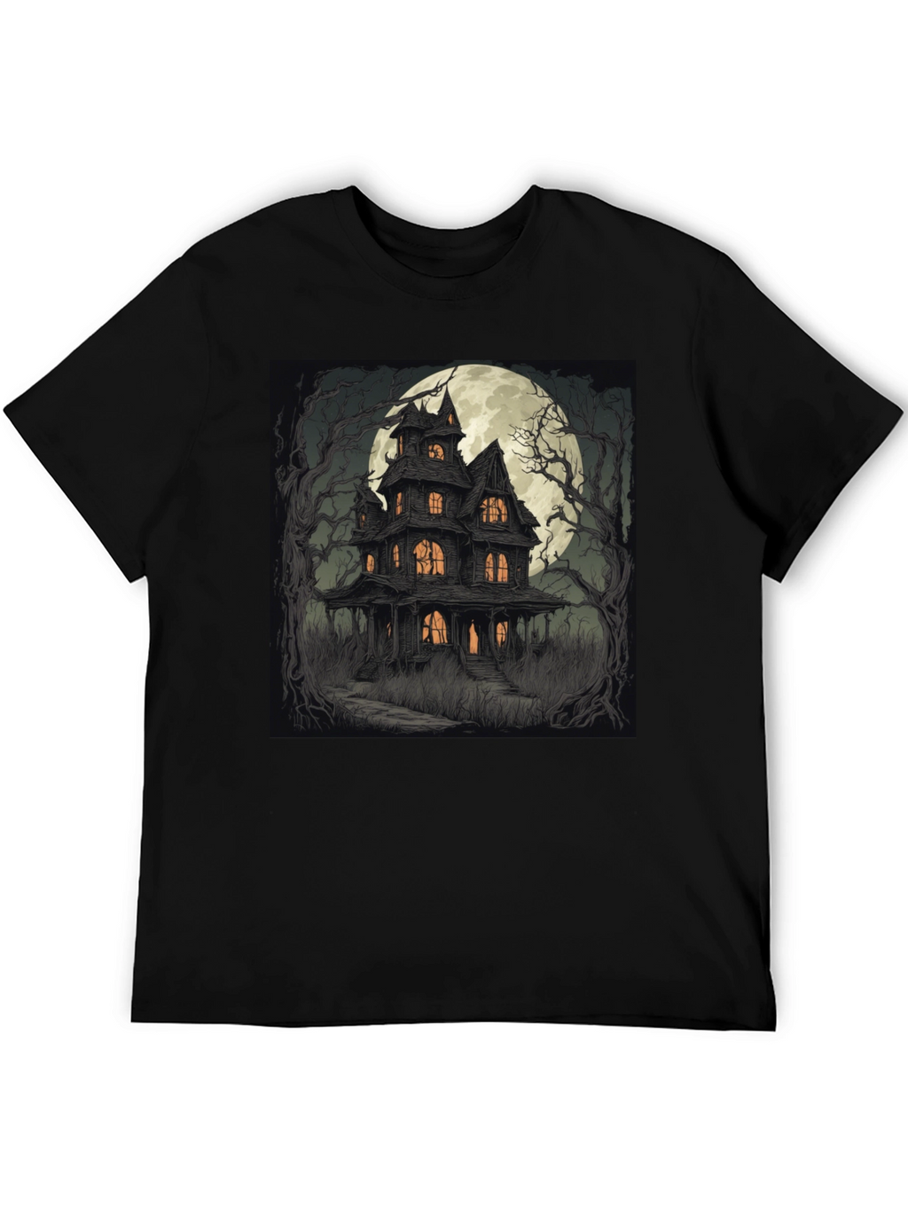 Haunted House Graphic Tee - Spooky Halloween Style