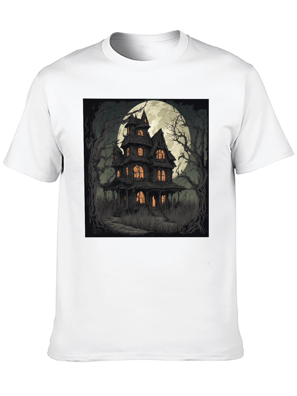 Haunted House Graphic Tee - Spooky Halloween Style
