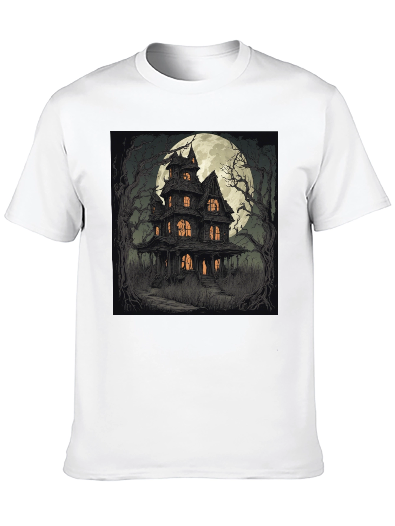 Haunted House Graphic Tee - Spooky Halloween Style