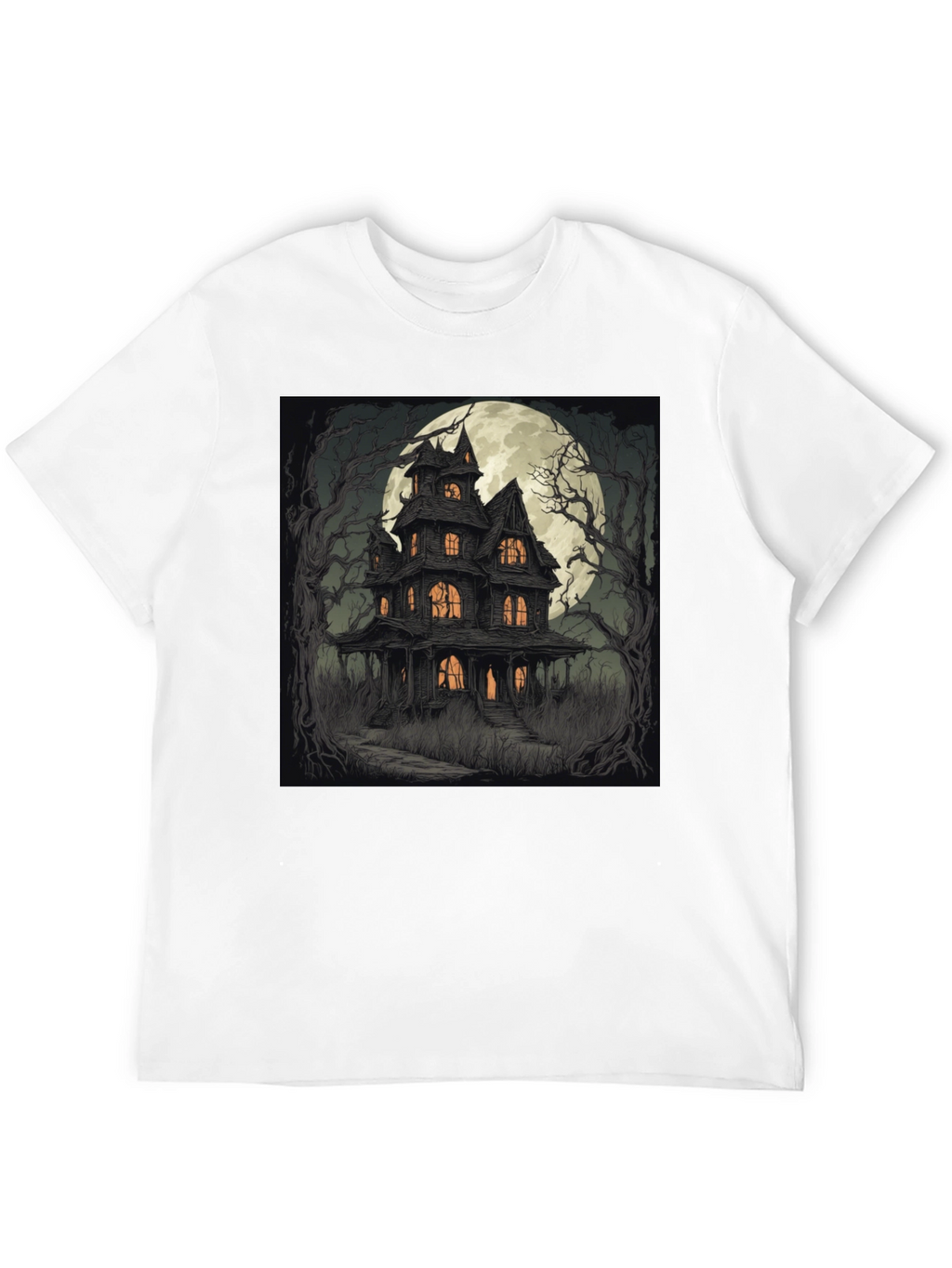 Haunted House Graphic Tee - Spooky Halloween Style