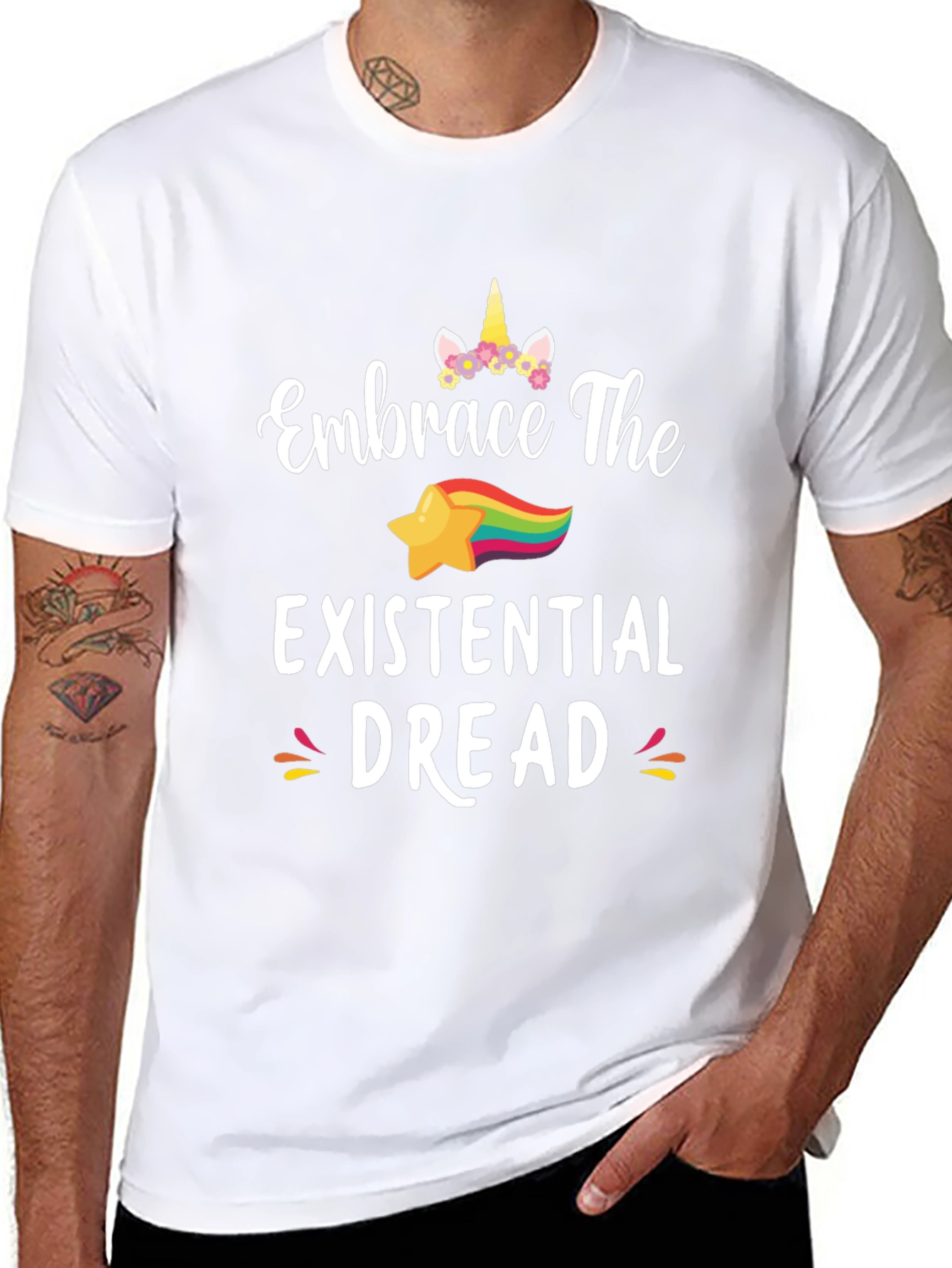 Embrace The Existential Dread Funny Unicorn Star T-Shirt
