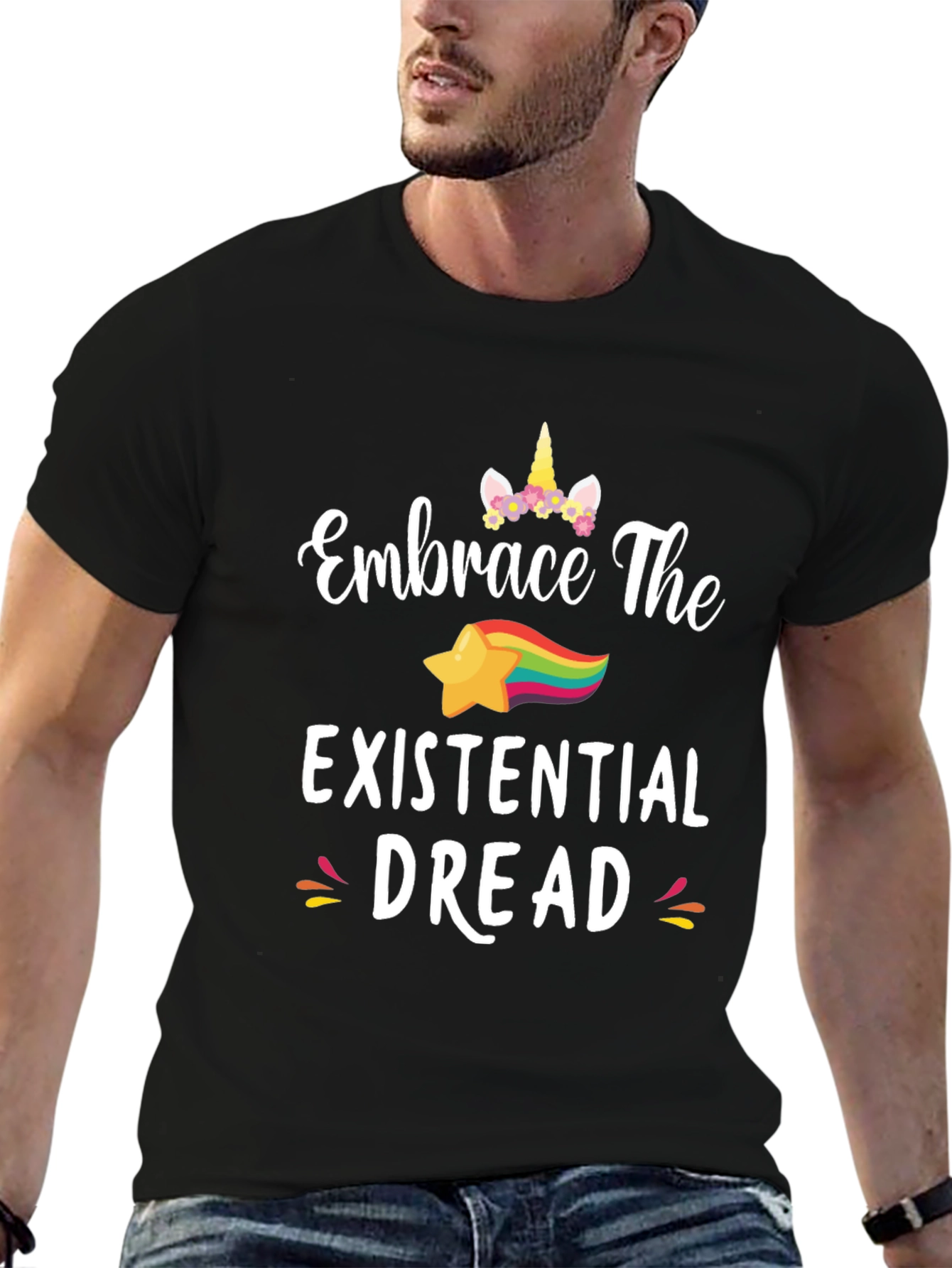 Embrace The Existential Dread Funny Unicorn Star T-Shirt