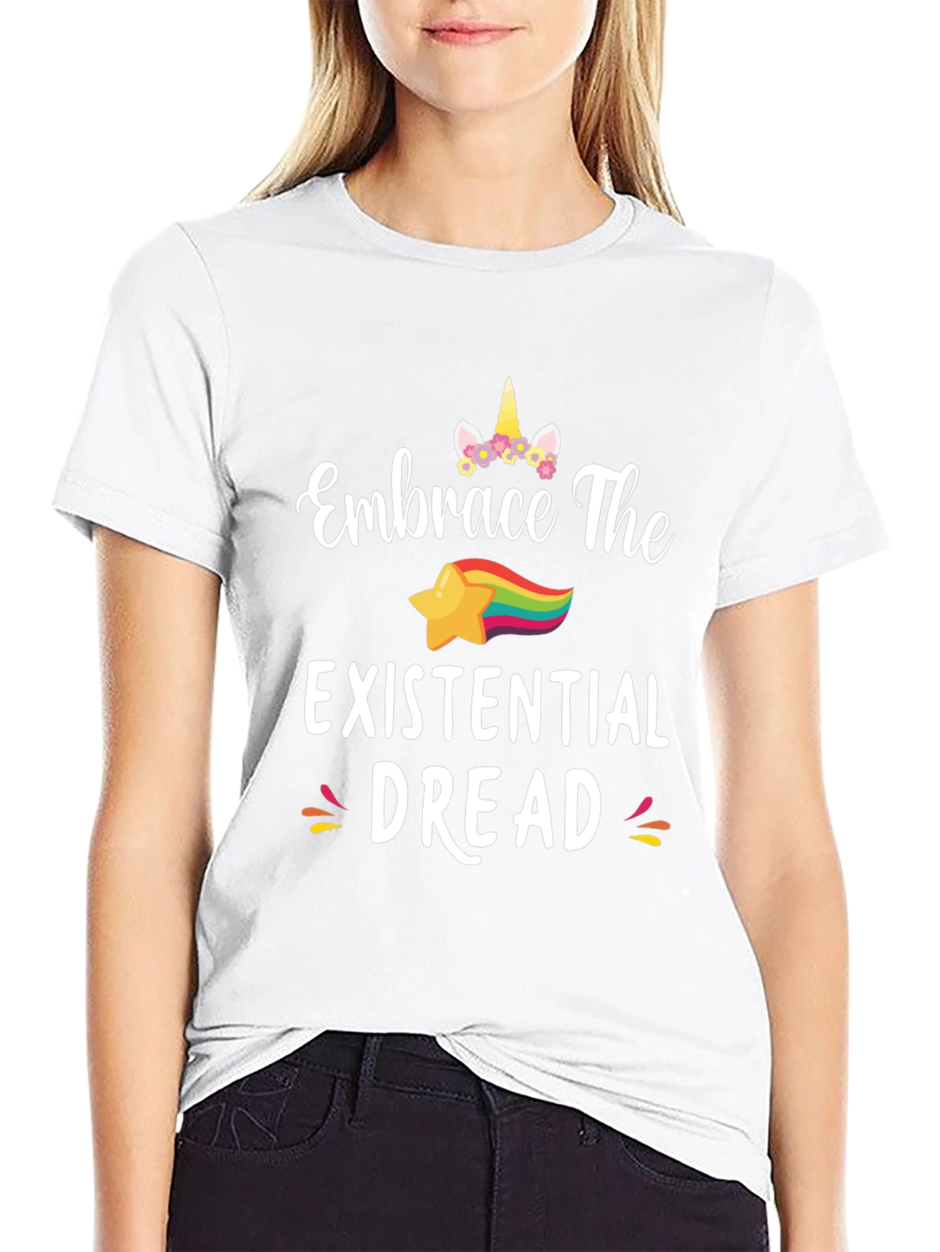 Embrace The Existential Dread Funny Unicorn Star T-Shirt