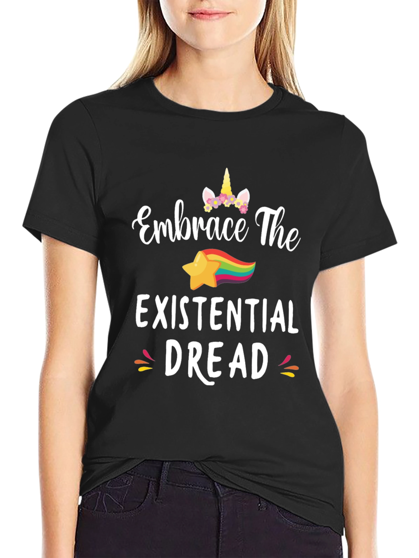 Embrace The Existential Dread Funny Unicorn Star T-Shirt