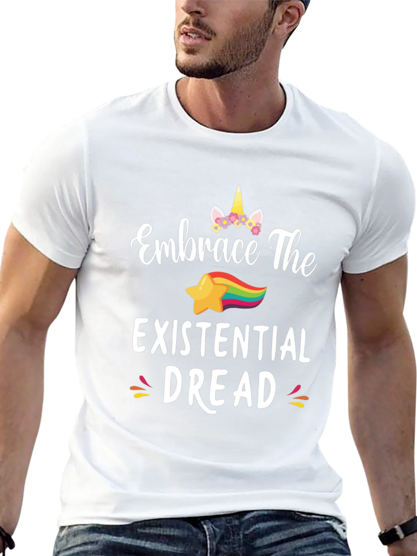 Embrace The Existential Dread Funny Unicorn Star T-Shirt