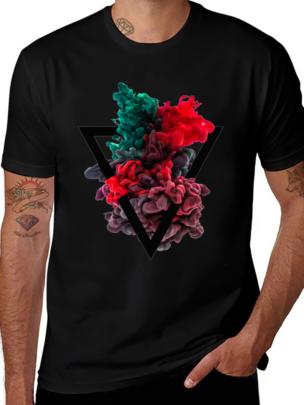 Abstract Ink Triangle Graphic Tee - Black