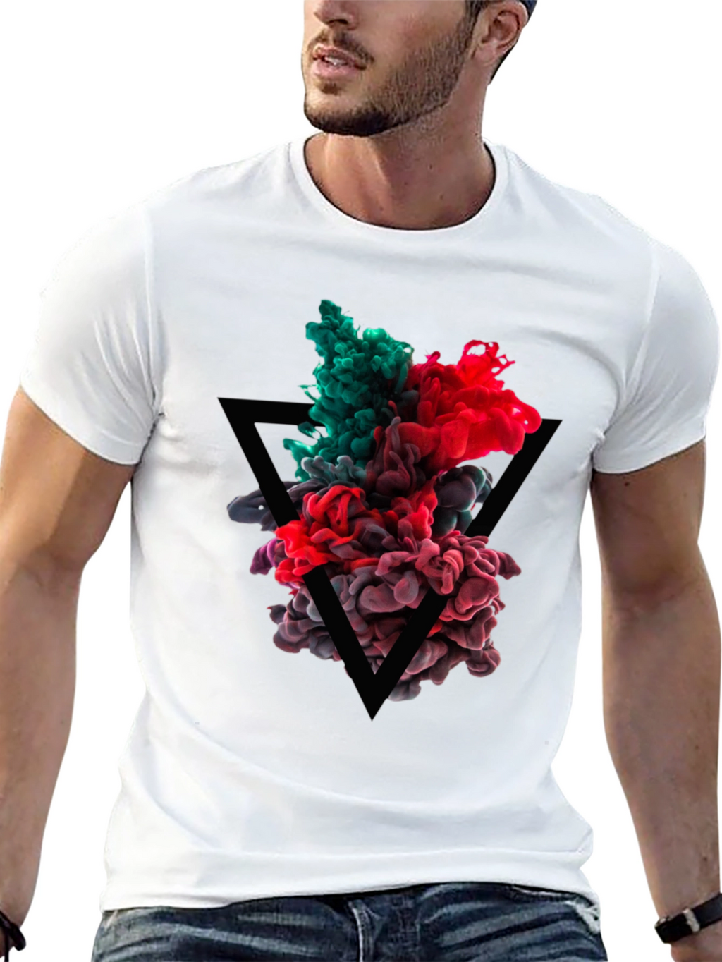 Abstract Ink Triangle Graphic Tee - Black