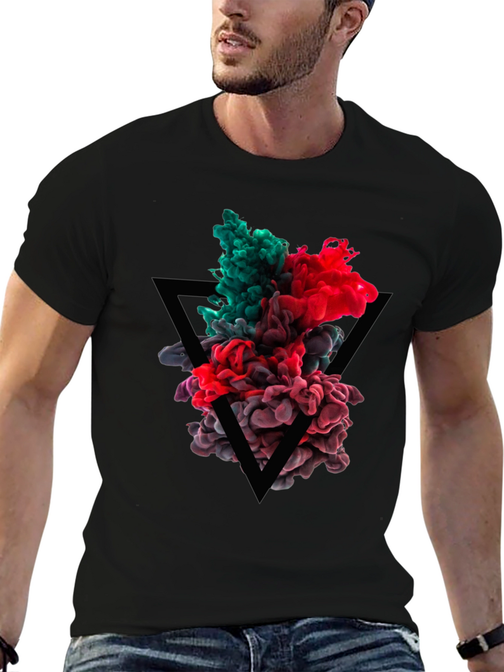 Abstract Ink Triangle Graphic Tee - Black