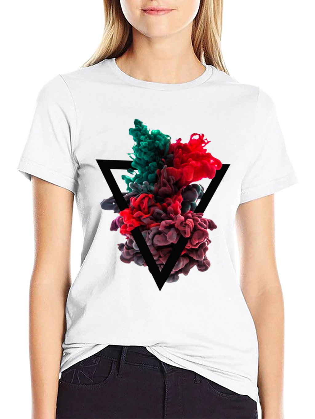 Abstract Ink Triangle Graphic Tee - Black