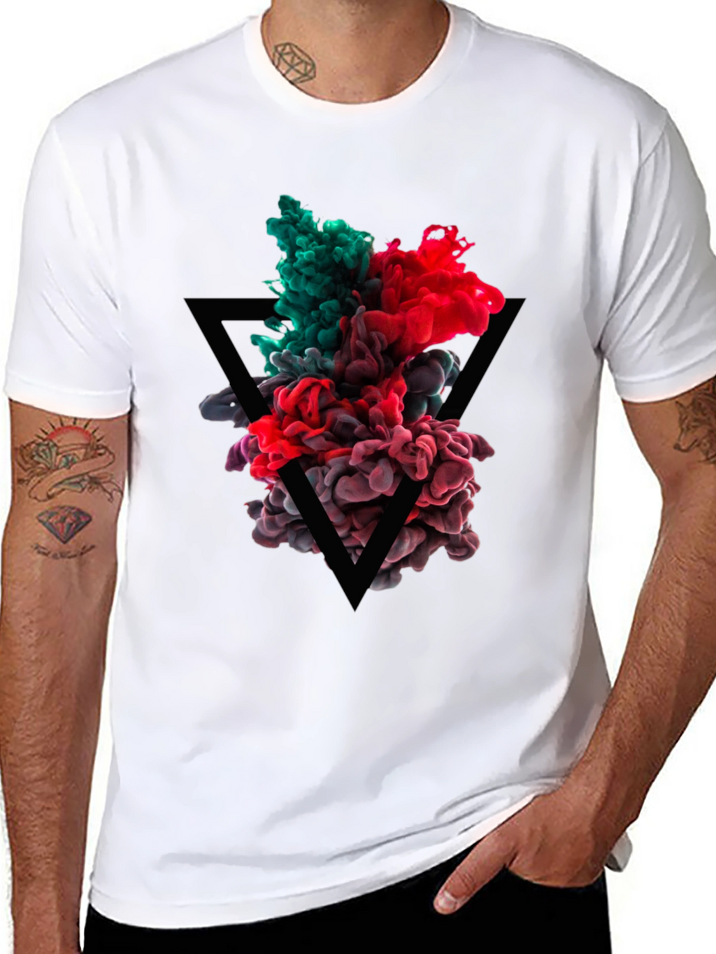 Abstract Ink Triangle Graphic Tee - Black