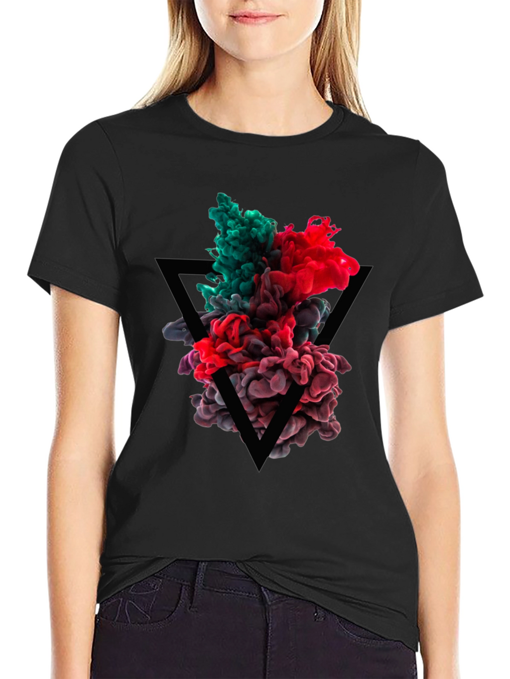 Abstract Ink Triangle Graphic Tee - Black