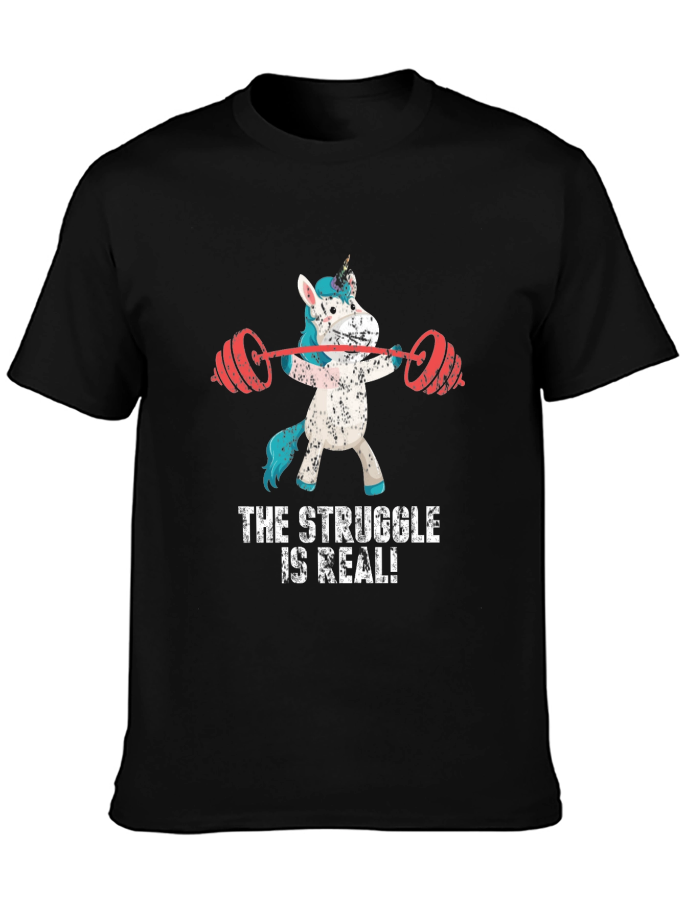 Funny Gym Unicorn Graphic Tee - The Struggle Is Real!