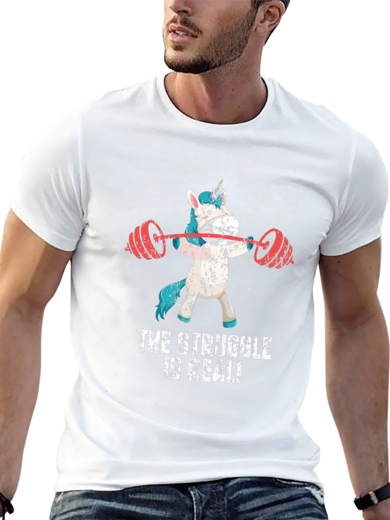 Funny Gym Unicorn Graphic Tee - The Struggle Is Real!