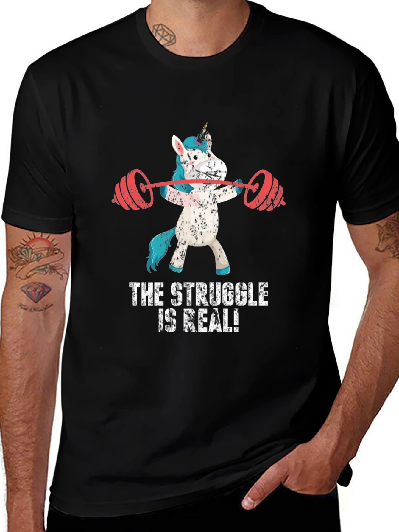 Funny Gym Unicorn Graphic Tee - The Struggle Is Real!