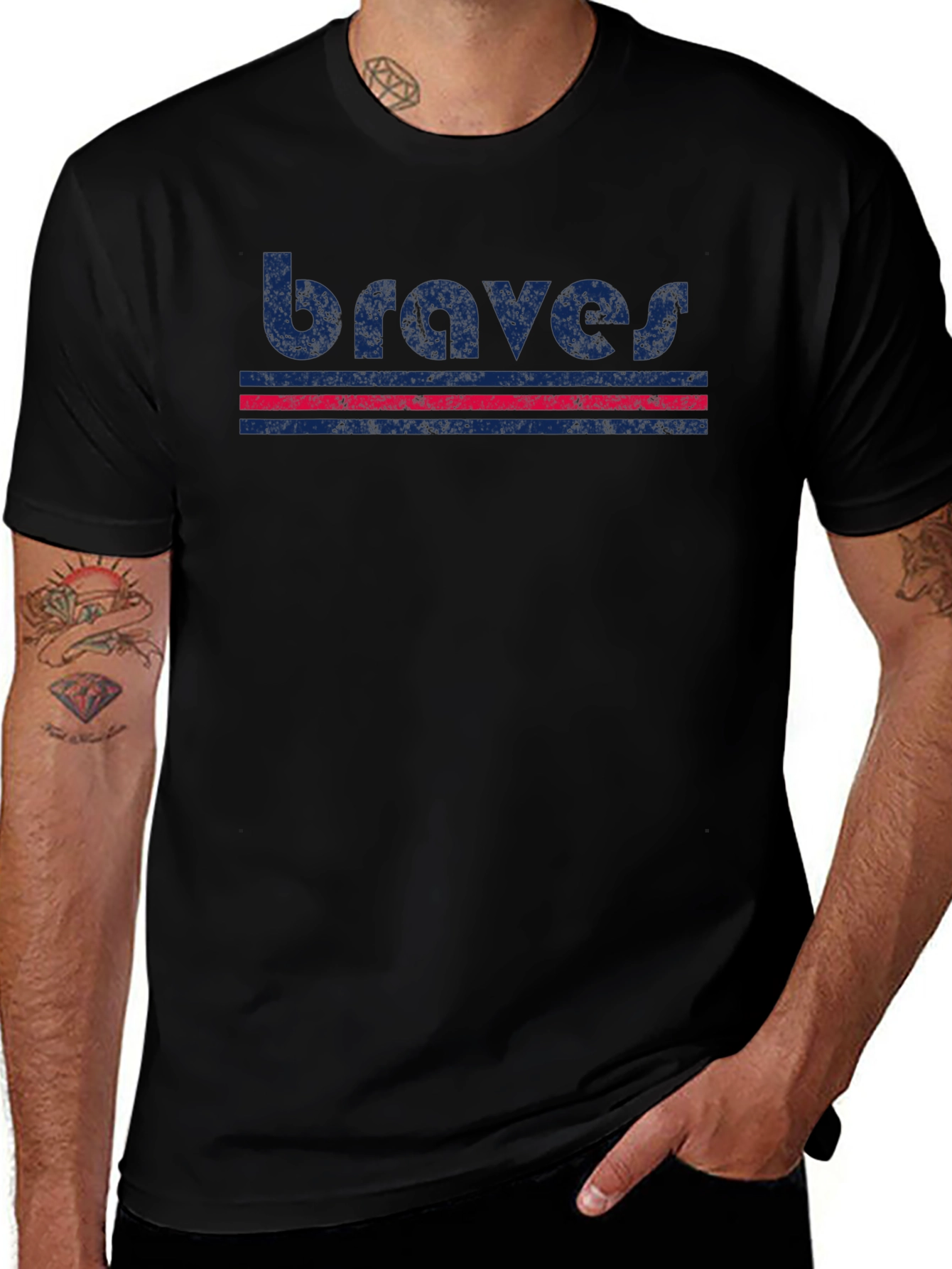 Braves Retro Graphic T-Shirt - Black Cotton Blend