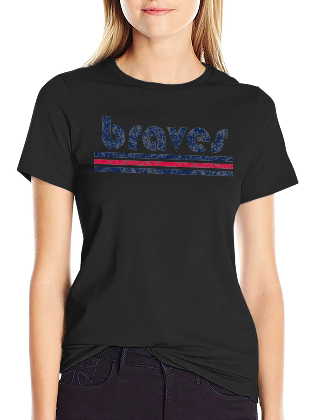 Braves Retro Graphic T-Shirt - Black Cotton Blend