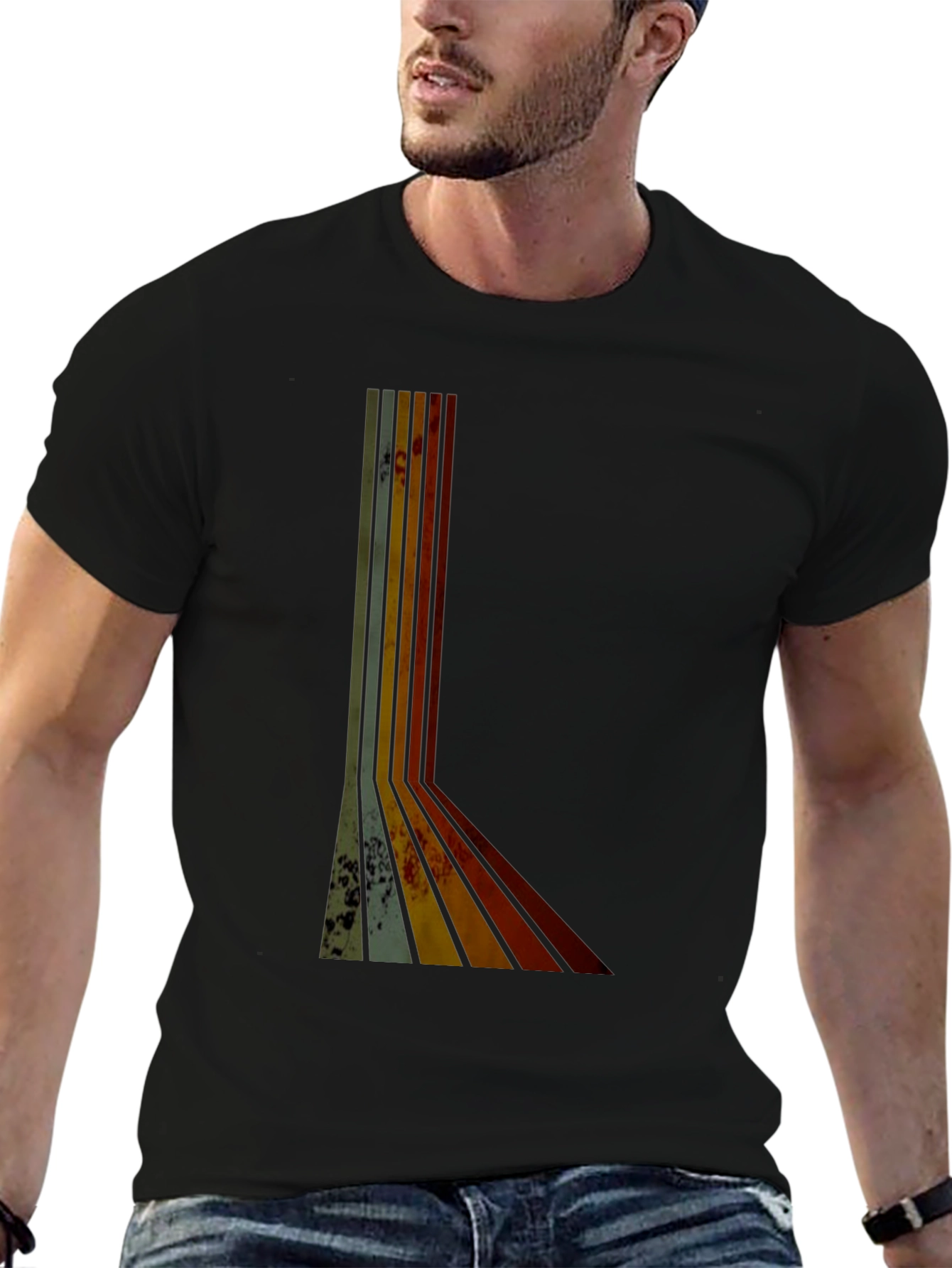 Retro Stripe Graphic Tee - Vintage Style T-Shirt