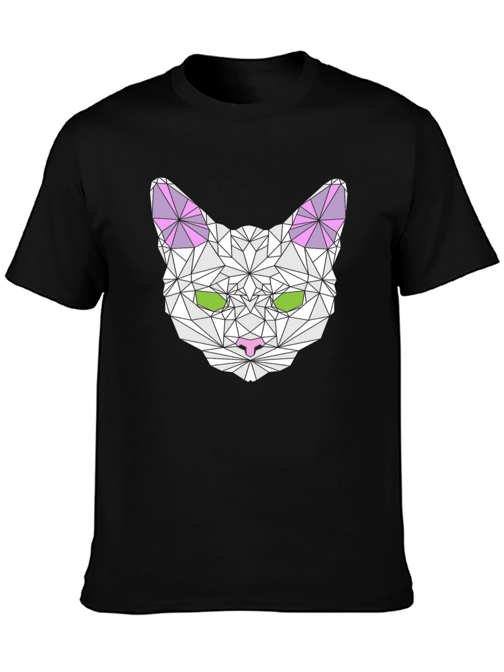 Geometric Cat Head Graphic T-Shirt - Black