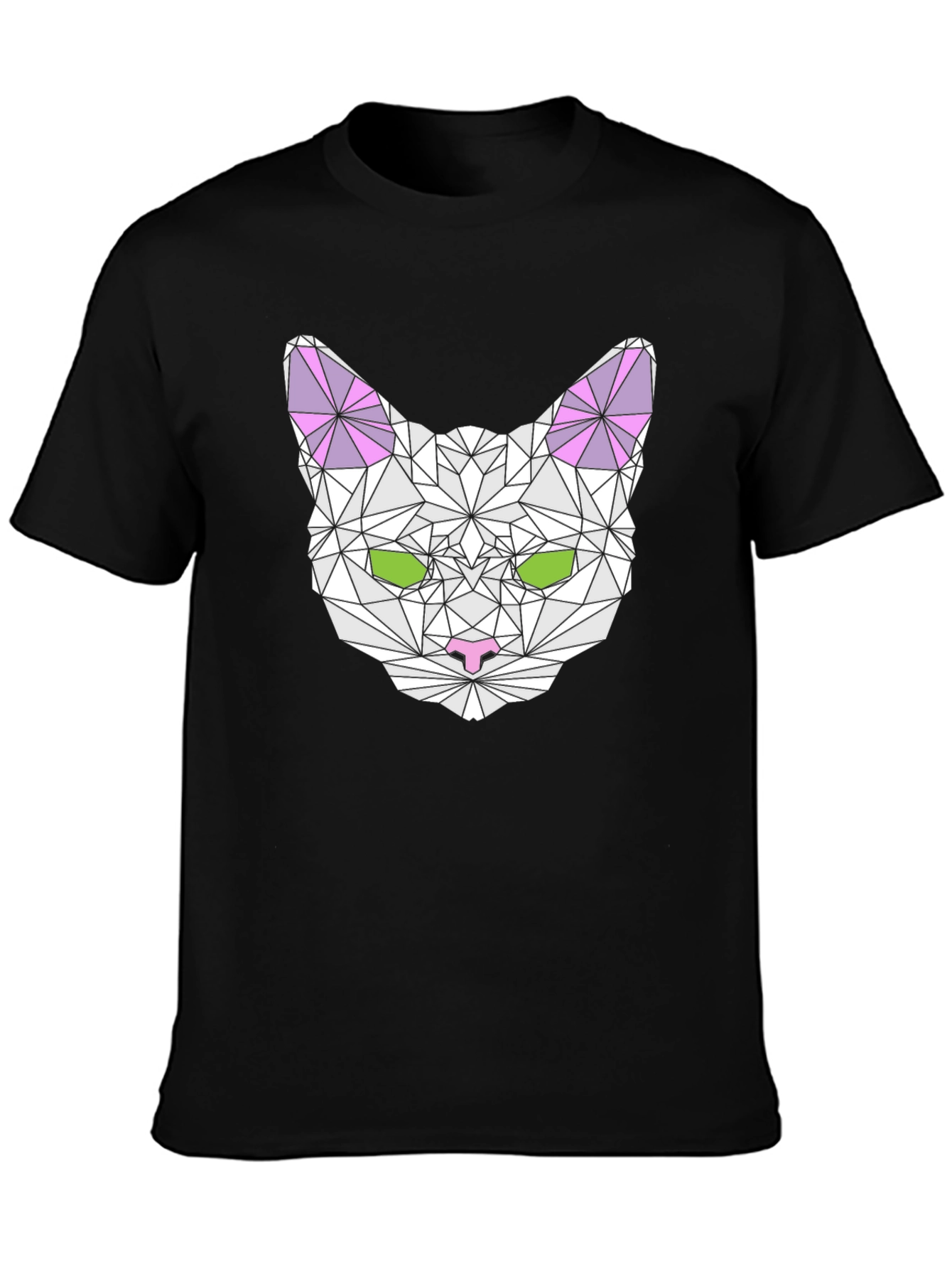 Geometric Cat Head Graphic T-Shirt - Black