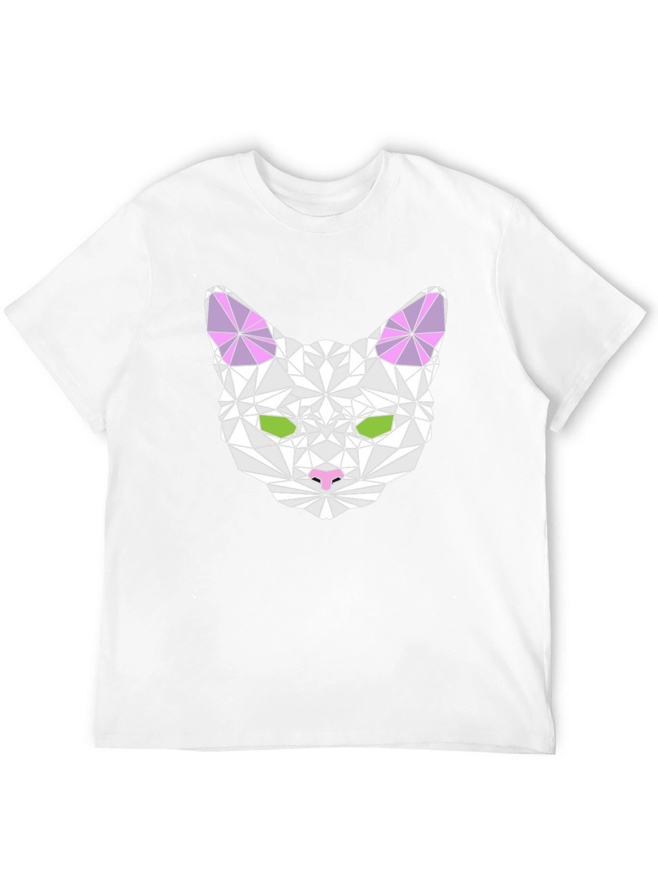 Geometric Cat Head Graphic T-Shirt - Black