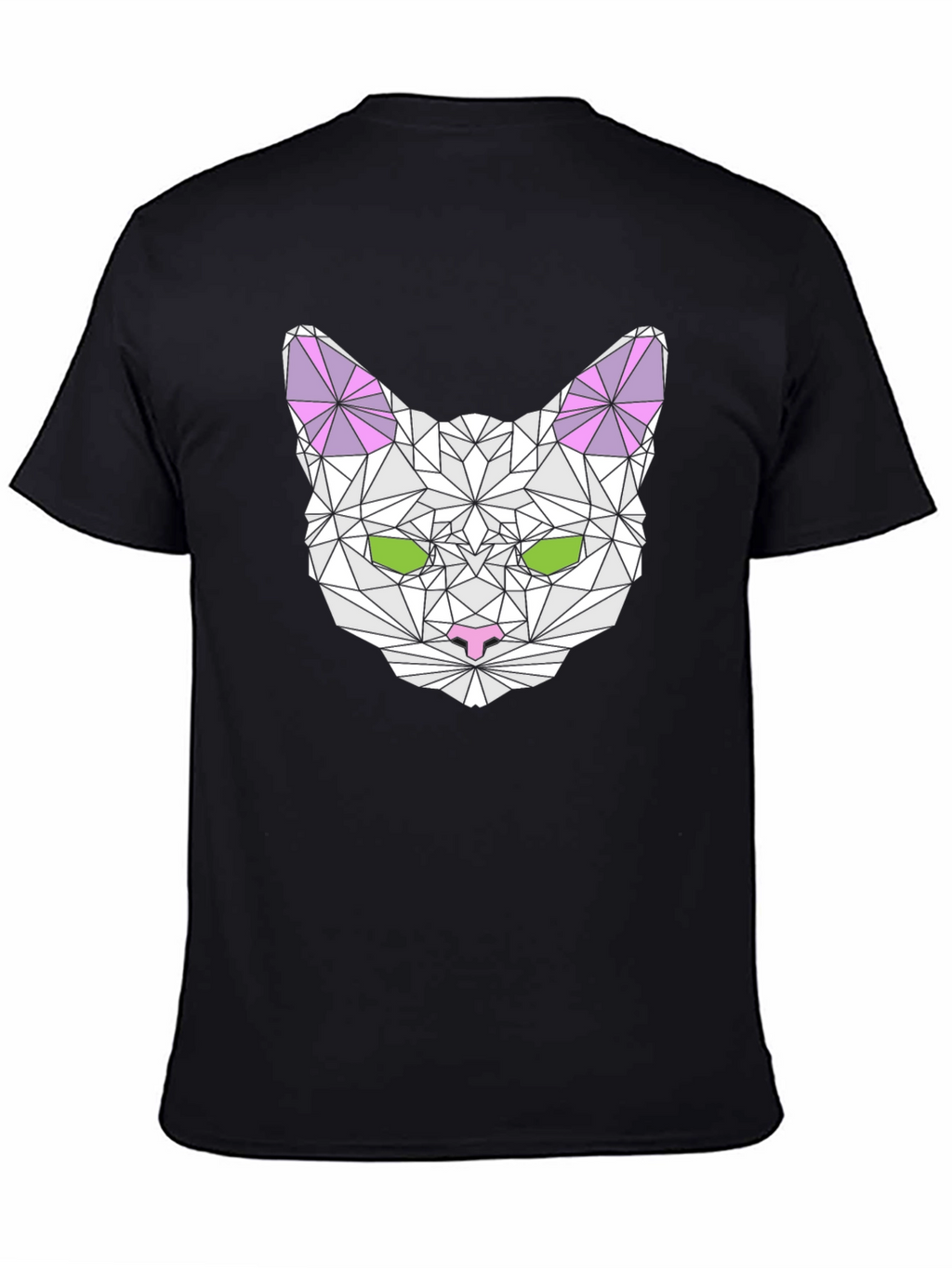 Geometric Cat Head Graphic T-Shirt - Black