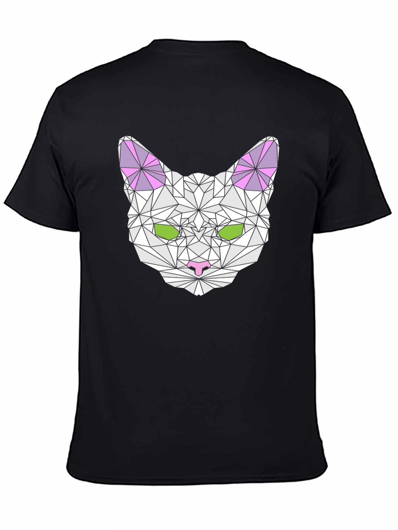 Geometric Cat Head Graphic T-Shirt - Black