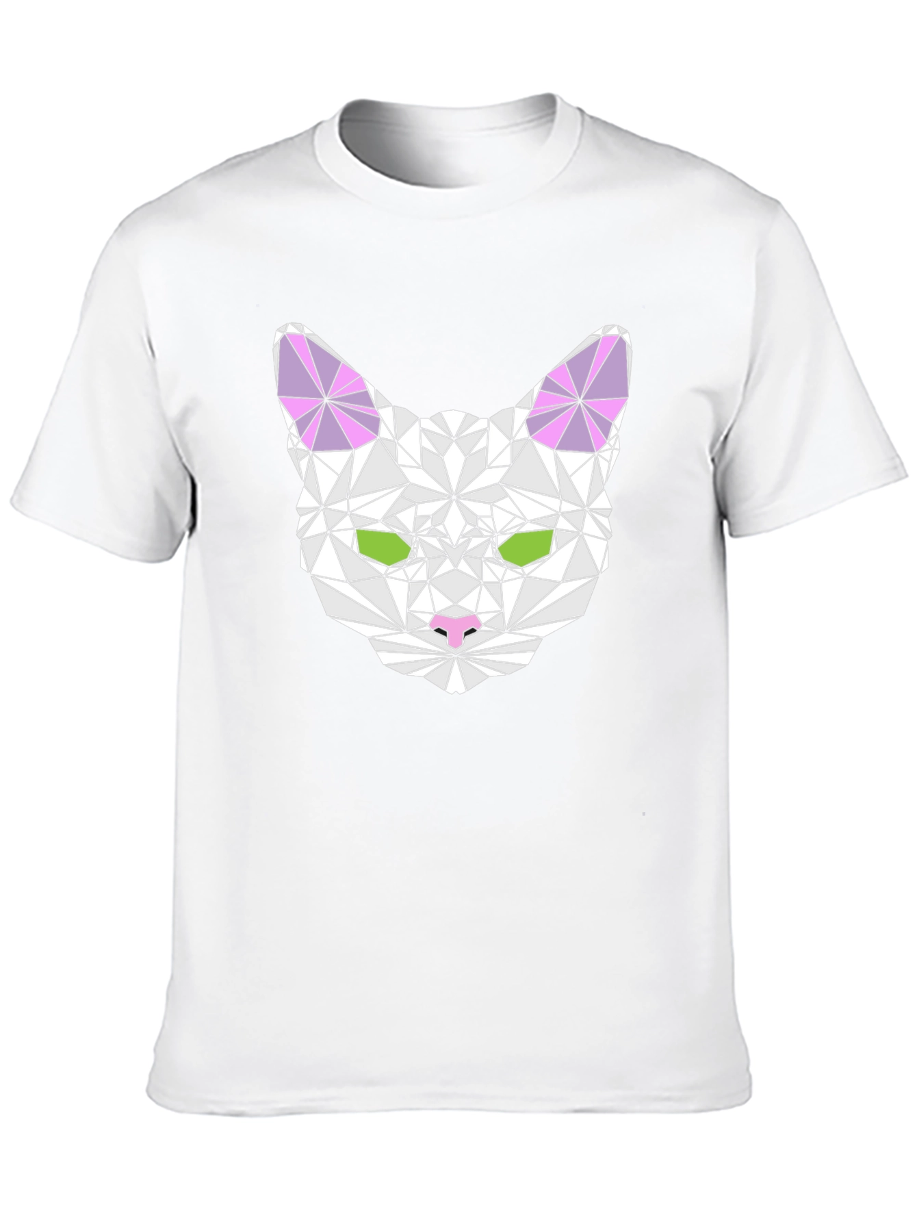 Geometric Cat Head Graphic T-Shirt - Black