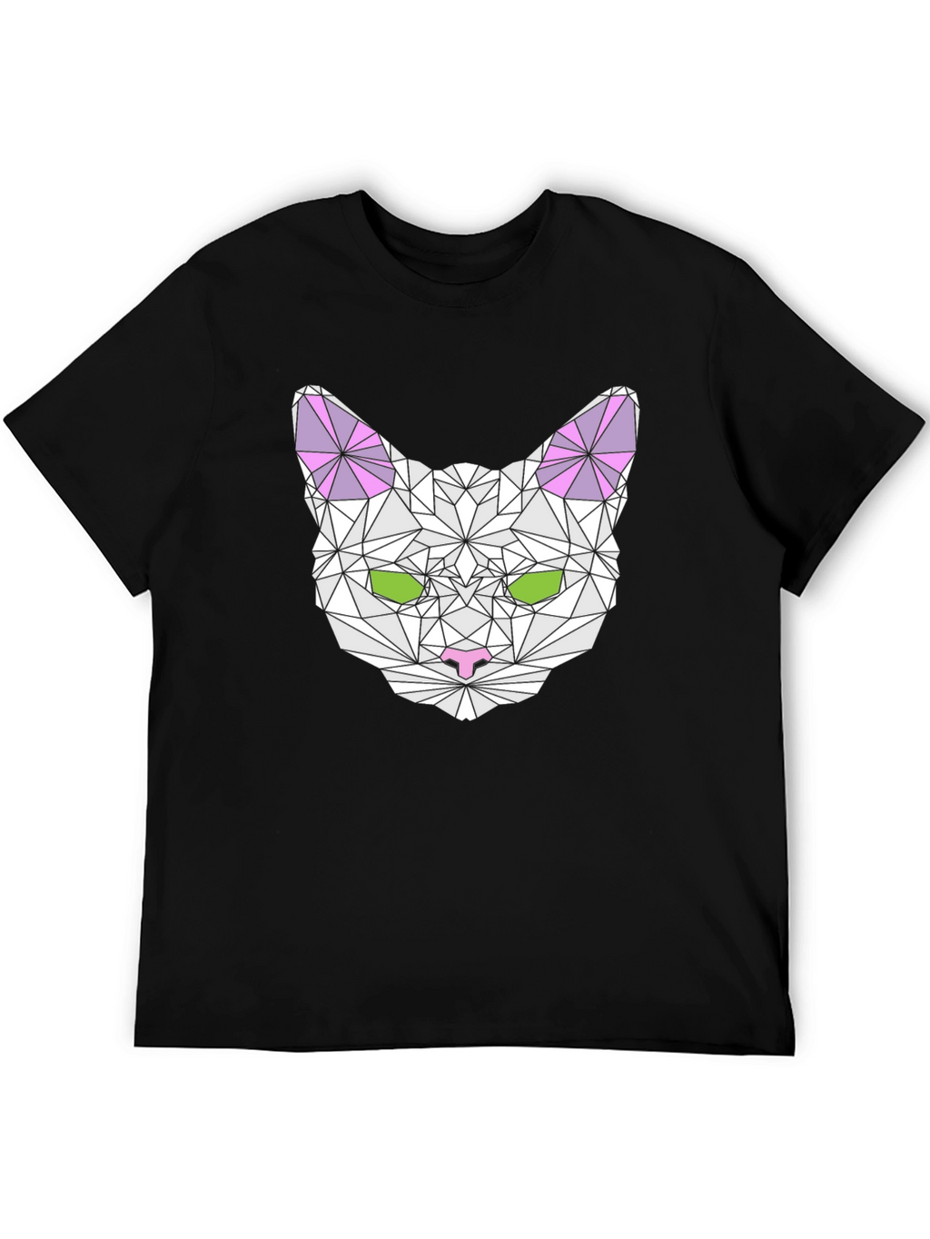 Geometric Cat Head Graphic T-Shirt - Black