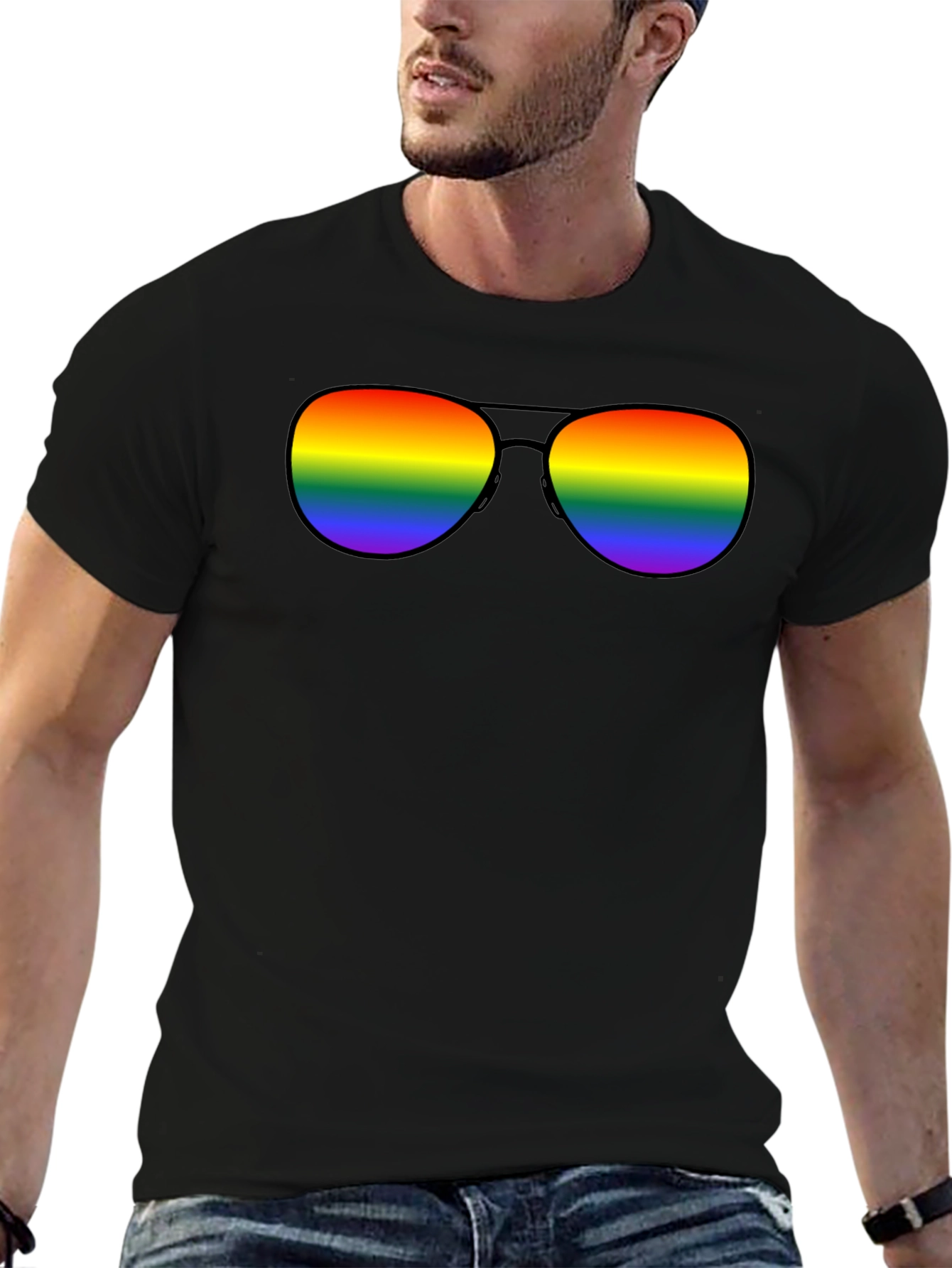 Rainbow Sunglasses Black T-Shirt